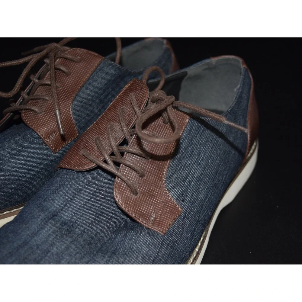 Steve Madden Oxford Shoes Mens 12 Blue Brown Good Denim Faux Leather WM911156